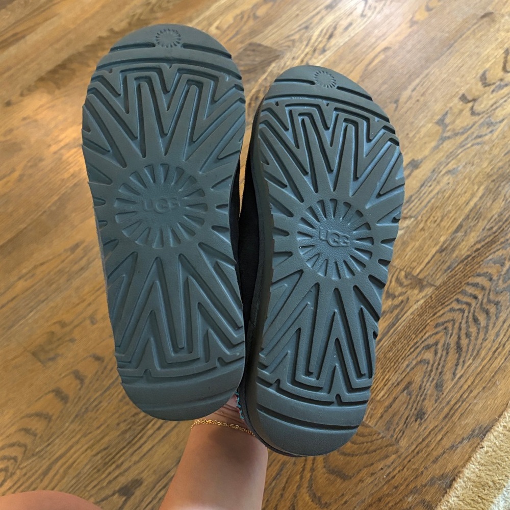 UGG Slate Blue Suede Slip-On Shearling Mules with Pink & Teal Trim - Picture 2 of 2